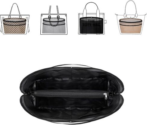 ZTUJO Purse Organizer Insert For Handbags,Mesh Bag Organizer Insert With Zipper Bag Tote Shaper Fit Speedy Neverful PM MM le Pliage,Light Weight (Black, Large) in Saudi Arabia