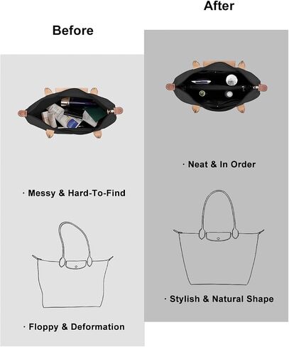 ZTUJO Purse Organizer Insert For Handbags,Mesh Bag Organizer Insert With Zipper Bag Tote Shaper Fit Speedy Neverful PM MM le Pliage,Light Weight (Black, Large) in Saudi Arabia