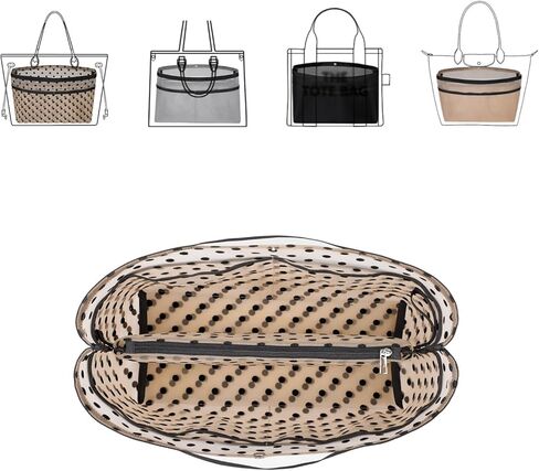 ZTUJO Purse Organizer Insert For Handbags,Mesh Bag Organizer Insert With Zipper Bag Tote Shaper Fit Speedy Neverful PM MM le Pliage,Light Weight (Black, Large) in Saudi Arabia