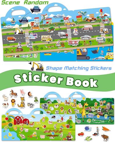 Reusable Sticker Book for Toddlers 2-4 Years, Stickers for Kids, Toddler Sticker Book Ages 1-3, Toddler Craft Activities, Toddler Travel Toys Ages 2+ Boy Girl Birthday Gifts in Kuwait