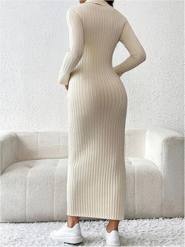 MakeMeChic Women's Maternity Rib Knit Maxi Dress Collared Long Sleeve Button Bodycon Pregnancy Dresses in Saudi Arabia