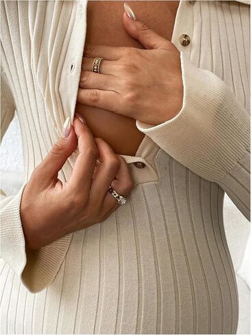 MakeMeChic Women's Maternity Rib Knit Maxi Dress Collared Long Sleeve Button Bodycon Pregnancy Dresses in Saudi Arabia