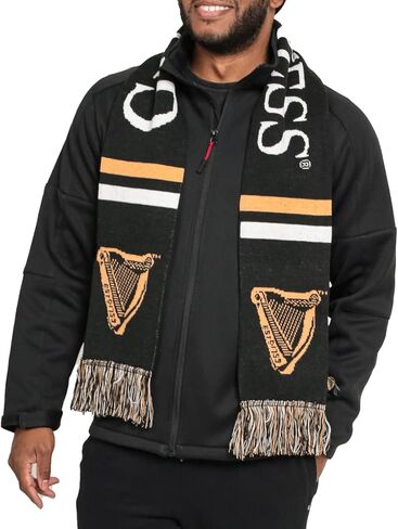 البضائع الرسمية لموسوعة غينيس وشاح أكريليك شتوي ذو وجهين باللون الأسود والذهبي والأبيض الرياضي in Kuwait