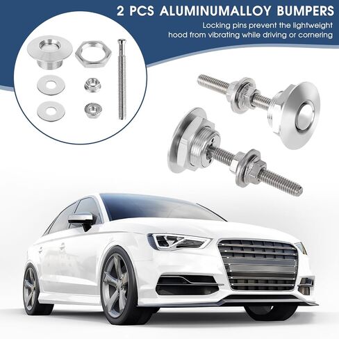 2 Pcs Quick Release Bumper Universal Aluminum Vehicle Hood Pins Quick Latch Hood Pins Quick Release Bumper Clips License Plate Lock Clip Kit, Diameter 1.25 inch, Silver in Saudi Arabia