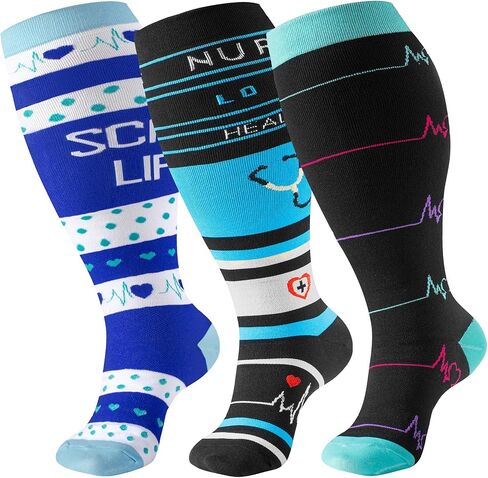 bropite 4 Pairs Plus Size Compression Socks Extra Wide Calf Women&Men 20-30mmHg Support Dancing Cycling Running Climbing in Saudi Arabia