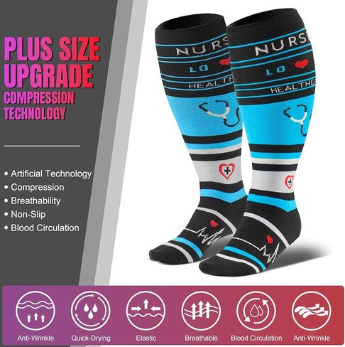bropite 4 Pairs Plus Size Compression Socks Extra Wide Calf Women&Men 20-30mmHg Support Dancing Cycling Running Climbing in Saudi Arabia