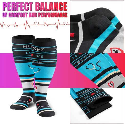 bropite 4 Pairs Plus Size Compression Socks Extra Wide Calf Women&Men 20-30mmHg Support Dancing Cycling Running Climbing in Saudi Arabia