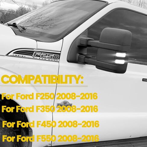 عدسة إشارة الانعطاف F250 F350، مصباح مرآة LED للتحويل وأضواء إشارة الانعطاف لـ 2008-2016 Ford F450 F550 Super Duty Running Light ما بعد البيع in Kuwait