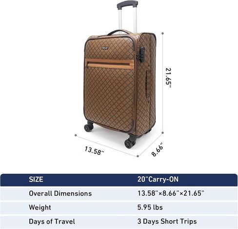 حقيبة حمل من KYME Softside مقاس 22x14x9 معتمدة من شركة الطيران، حقيبة مقاس 20 بوصة، بني in Saudi Arabia
