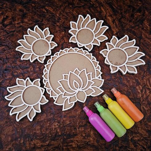 DIY Wooden MDF Rangoli KIT with Rangoli Colors | Tea Light Rangoli KIT| Rangoli Powder,Diwali Decorations, 3 D Rangoli Stencils (Peacock Rangoli kit Set of 5) in Kuwait