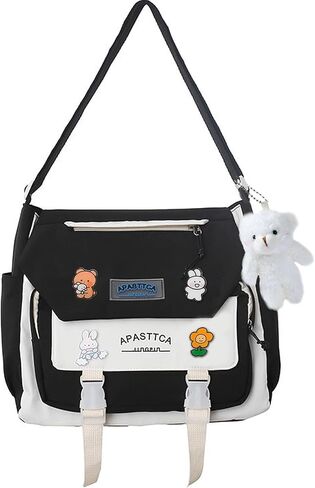 Cute Messenger Bag for Teen Girls Women, Kawaii Crossbody Shoulder Purse with Pins and Stuffed Pendant Gift in Kuwait