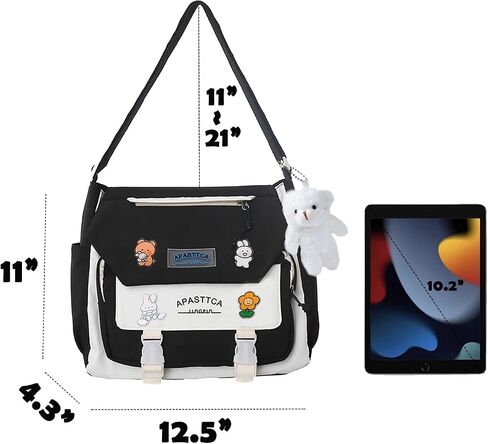 Cute Messenger Bag for Teen Girls Women, Kawaii Crossbody Shoulder Purse with Pins and Stuffed Pendant Gift in Kuwait