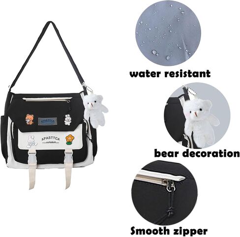 Cute Messenger Bag for Teen Girls Women, Kawaii Crossbody Shoulder Purse with Pins and Stuffed Pendant Gift in Kuwait