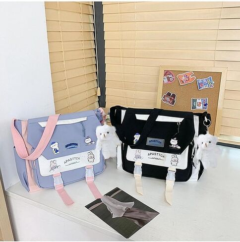 Cute Messenger Bag for Teen Girls Women, Kawaii Crossbody Shoulder Purse with Pins and Stuffed Pendant Gift in Kuwait