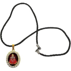 Fair Mar Oval Shape Golden Diamond Nug Engraved/Studded Hindu God Lord Shri Baba Khatu Shyam/Barbarika Ji Pendant Locket Necklace With Cotton Dori Religious Spiritual Jewellery Set