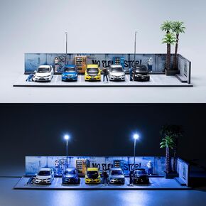 Hot Wheels Display Case, Hotwheels Storage Car Park with LED Lights, 1/64 Model Car Display Case for 5 Parking Spaces.