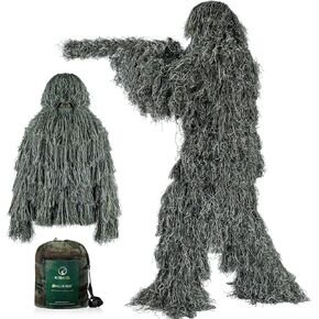 Kalkal Ghillie Suit, 5 in 1 3D Camouflage Hunting Apparel for Men, Double-Stitched Design | Woodland Camo, Adults Youth Gilly Suit for Jungle Hunting Wildlife Photography Halloween