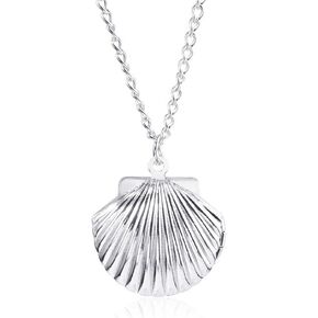 Ailiessy Shell Pendant Necklace Mermaid Shell Photo Frame Necklace for Women Teen Little Shell Locket Nautical Jewelry