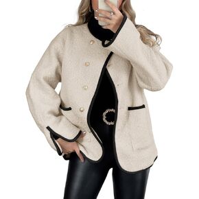 Tankaneo Womens Fuzzy Fleece Jackets Winter Button Down Faux Fur Coat Sherpa Outerwear with Pockets