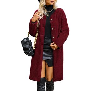 Poetsky Womens Winter Teddy Faux Fur Coats Warm Button Down Fuzzy Fleece Long Jacket Outerwear Outfits