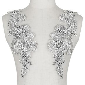 Handcrafted Rhinestone Beaded Appliqué Patches 1 Pair, Versatile for Evening Dresses, Bridal Gowns, Dance Costumes, Adds Sparkle to Garments, Easy to Attach Suitable for Sewing & Gluing