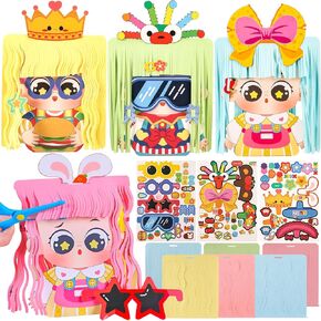 Hairstyle Design Crafts Kit, Creative Paper Doll Hair Accessories Arts and Crafts for Kids 8-12, DIY Girls Hair Stylist Educational Toys Arts & Crafts Kit, Fun Kids School Art Project Birthday Gifts