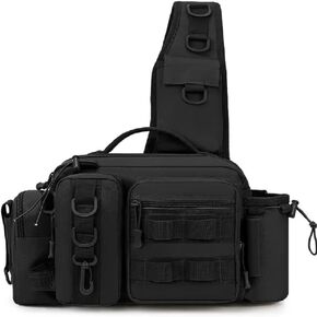 VAPK Fishing Sling Bag Crossbody Bag Fishing Tackle Backpack Box with Rod & Gear Holder, Lightweight Tackle Storage Bags, Outdoor Fishing Shoulder Pack for Fishing, Hiking, Hunting，ICE Fishing