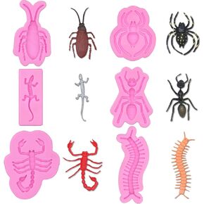 Insect Fondant Molds, Bug Cake decoration Silicone Molds (6 Pcs) Gecko/Centipede/Spider/Scorpion/Ant/Insect Epoxy Molds, Polymer Clay Craft Projects, Candy Chocolate Cupcake Toppers Halloween