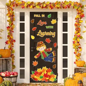Containlol 50 Pcs Fall Bulletin Board Decorations Set Autumn Paper Cutouts Scarecrow Patch Maple Leaf Fall In Love with Learning Classroom Decorations for School Chalkboard Door Thanksgiving Party Kid