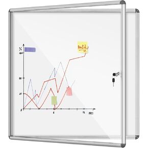 28"x26" Enclosed Bulletin Board, Lockable Weather-Resistant Aluminum Cork Noticeboard for School & Office, Black Frame w/Cork