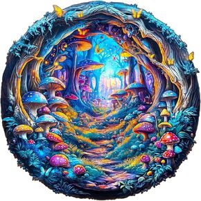 Wooden Puzzles for Adults - Magic Mushroom Puzzle, Unique Shape Puzzle 290 Pieces, Mystery Forest Wooden Jigsaw Puzzles, Wood Puzzles Adult, Special Birthday Gifts, Puzzle Canvas (L-13.4 * 13.3in)