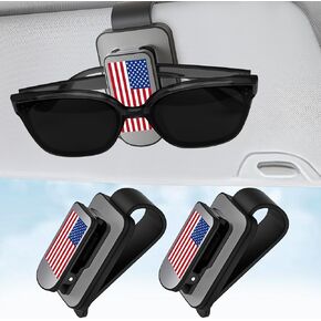 Sunglass Holder for Car Visor: 2 Pack American Flag Sun Visor Glasses Clip - Eyeglasses Ticket Card Clip Car Interior Accessories