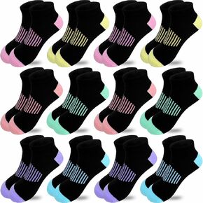 JAMEGIO 12 Pairs Girls Socks Ankle Socks for Girls Running Athletic Low Cut Socks for Little Big Girls