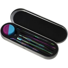 7Pcs Stainless Steel Wax Carving Rainbow Tool Set with 5ml Silicone Container and Etal Carrying Case