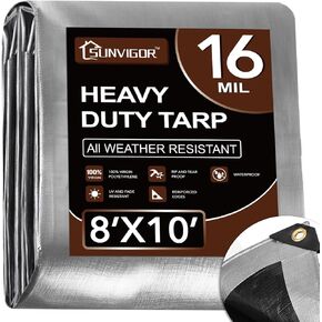 Tarp 10x20FT, Extra Thick 16Mil Heavy Duty Waterproof Tarps with Brass Grommets and Reinforced Edges, Tear & Fade Resistant, 100% UV Blocking Outdoor Tarp for Roof Camping Patio Pool Boat (Silver)