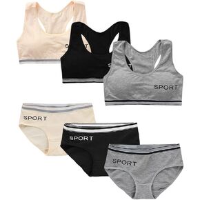 Soft Cotton Elastic Breathable Training Bra and Underwear Set for Teen Girls 8-18 Years Old