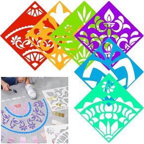 Watersay 6 Set Diwali Large Rangoli Stencil 11" x 11" Reusable Mandala Painting Stencil Plastic Rangoli Stencil Indian Traditional Festival Painting on Wood Floor Wall Tile Fabric Furniture DIY Craft
