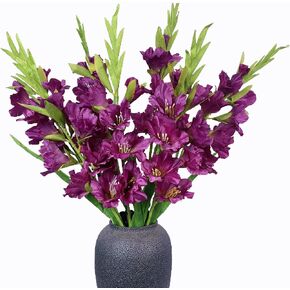 Pack of 6 - Gladiolus Flowers Artificial Orchid Plants Long Silk Flower Stems Vase Table Kitchen Home Garden Party Wedding Decoration (Orange)