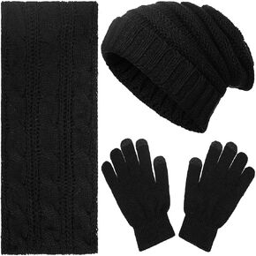Geyoga 3 Pieces Winter Beanie Hat Scarf Touch Screen Warm Gloves Set Knit Skull Cap for Men and Women