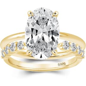 3.5ct Elongated Oval Cut Wedding Ring Set,Solitaire Engagement Ring with Open Wedding Band,925 Sterling Silver Bridal Ring Set