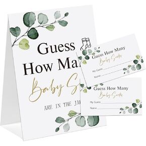 Greenery Baby Shower Decorations, Guess How Many Baby Socks Game, Baby Shower Games 1 Sign and 50 Game Cards, Birthday Party Game(gbb03)