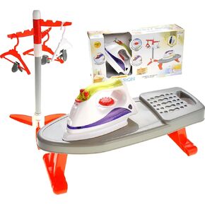 PowerTRC Pretend Laundry Play Set Toy for Toddlers, Ironing Board Toy Set with Realistic Light & Sound Iron, Dryer, Hanger for Kids, Pretend Play for Toddlers 3-5