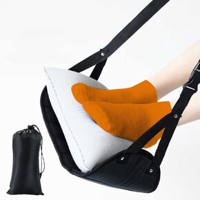 Inflatable Foot Hammock for Plane Travel – Ultimate Comfort on Flight & Work: Portable, Breathable Mesh Foot Rest for Stress-Free Flights, Upgraded Black Leg Sling for Airplane Travel,Black