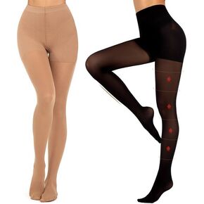 MANZI 2 Pairs Compression Pantyhose for Women Shaping Black Tights 10-15mmHg Support 50D Opaque Tights Compression Stockings