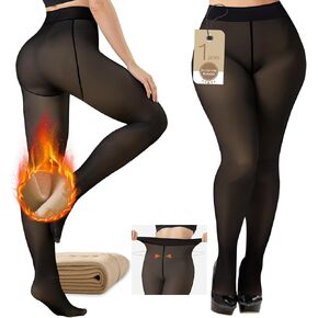 Buauty Fleece Lined Tights Sheer for Women-Fake Translucent Thermal Leggings High Waist Thick Warm Pantyhose for Winter
