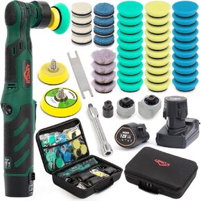 Cordless Mini Car Polisher, 12V Mini Polisher with 2/1.5 inch Backing Plate， RO/DA Mini Car Polisherwith 6 Variable Speeds 2500-6000RPM & 2x2.0Ah Batteries for polishing, Sanding and Cleaning in Kuwait