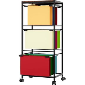 EasyPAG 2 Tier Rolling File Cart with Wheels Letter & Legal Size Hanging File Folder Rack Mobile File Hanging Folder Rack for Home Office, Black