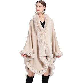 Obosoyo Wrap Cape Women Faux Fur Collar Shawl Knit Poncho Cloak Cardigan Coat Evening Dress
