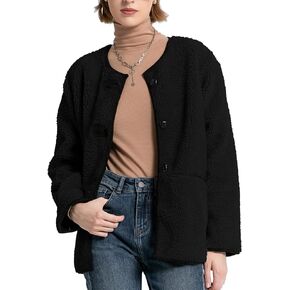 Flygo Womens Fleece Jacket Casual Lightweight Sherpa Jacket Fuzzy Faux Fur Coat Oversized Shearling Jackets