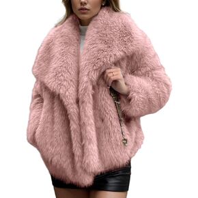 Arssm Womens Fluffy Coat Faux Fur Cardigan Jacket Long Sleeve Lapel Faux Fur Coat Outwear Warm Winter in Kuwait